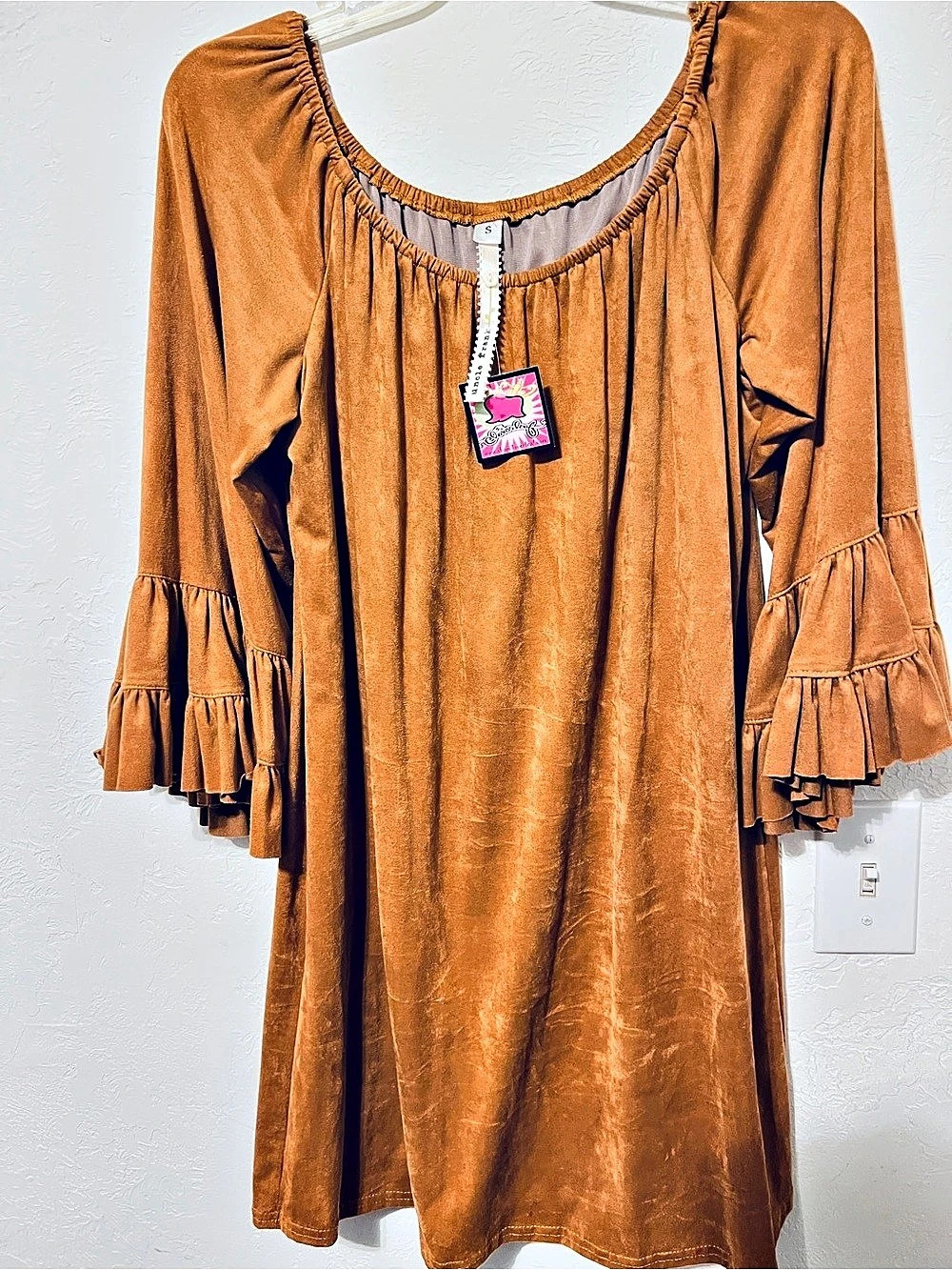 Ruffle Sleeve Mini Dress Rust color NWT